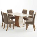 Ver imagem 5 de Conjunto de Sala de Jantar Layla Confort 6 Lugares Tampo MDF Cadeiras Estofadas Amêndoa 160cm Casa