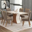 Ver imagem 1 de Conjunto de Sala de Jantar Layla Confort 6 Lugares Tampo MDF Cadeiras Estofadas Amêndoa 160cm Casa