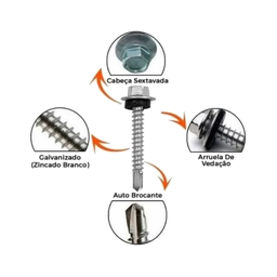 Parafuso Telha/metal Cabo Flangeada Perfurante Arruela Fixa Stein 12x1.1/2 (5.5x38) - 5
