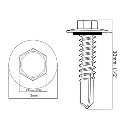 Parafuso Telha/metal Cabo Flangeada Perfurante Arruela Fixa Stein 12x1.1/2 (5.5x38) - 2