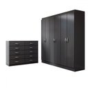 Ver imagem 3 de Guarda-roupa Casal Aiden 6 Portas 2 Gavetas com Cômoda 10 Gavetas Preto - Panorama Móveis