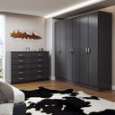 Ver imagem 1 de Guarda-roupa Casal Aiden 6 Portas 2 Gavetas com Cômoda 10 Gavetas Preto - Panorama Móveis