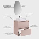 Ver imagem 3 de Gabinete para Banheiro Rosa Dubai com 1 Porta e 1 Gaveta em MDF 60cm Rosa com Cuba e Espelho On