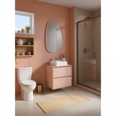 Gabinete para Banheiro Rosa Dubai com 1 Porta e 1 Gaveta em MDF 60cm Rosa com Cuba e Espelho On
