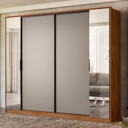 Guarda Roupa Casal Laredo 4 Portas Flex Nogueira/nude Prime com Espelho - Demartêz - 2 Guarda Roupa Casal Laredo 4 Portas Flex Nogueira/nude Prime com Espelho - Demartêz - 2