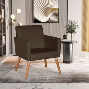 Poltrona Corino Cristal para Sala de Jantar Luxo Recepção:marrom Corino