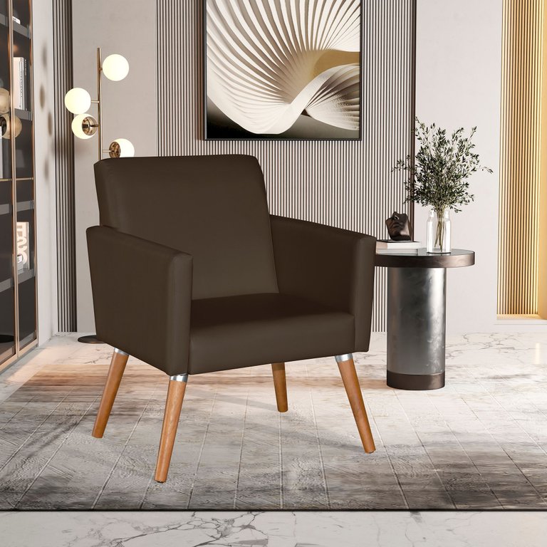 Poltrona Corino Cristal para Sala de Jantar Luxo Recepção:marrom Corino