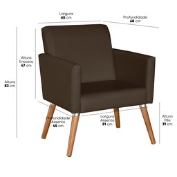 Poltrona Corino Cristal para Sala de Jantar Luxo Recepção:marrom Corino - 3