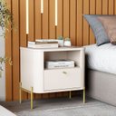 Ver imagem 2 de Mesa de Cabeceira Curva 1 Gaveta e 1 Nicho Pés e Puxadores em Metal 45cm Tucupí