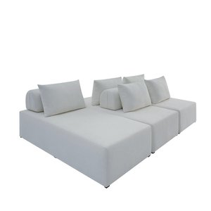 Sofá Ilha na Caixa em Módulos Mobili 3 Chaise Boucle Bege Estofama