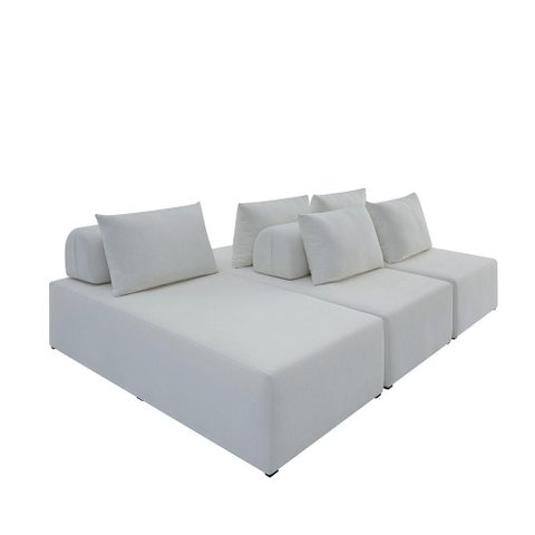 Sofá Ilha na Caixa em Módulos Mobili 3 Chaise Boucle Bege Estofama