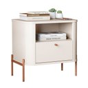 Ver imagem 3 de Mesa de Cabeceira Curva 1 Gaveta Pés e Puxadores em Metal 76cm Tucupí Bege Offwhite/Bronze