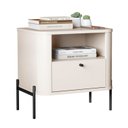 Ver imagem 3 de Mesa de Cabeceira Curva Gaveta 1 Nicho Pés e Puxadores em Metal 45cm Tucupí Bege Offwhite/Preto