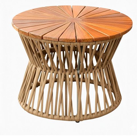 Mesa de Centro Corda Náutica Tampo Madeira Monza em Alumínio Trama Original