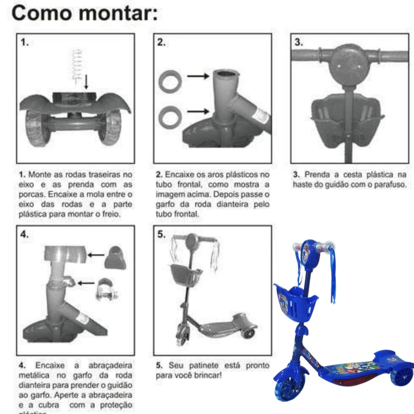 Patinete Infantil 03 Rodas com Cesta,musica,luz Personagem:sonic - 9