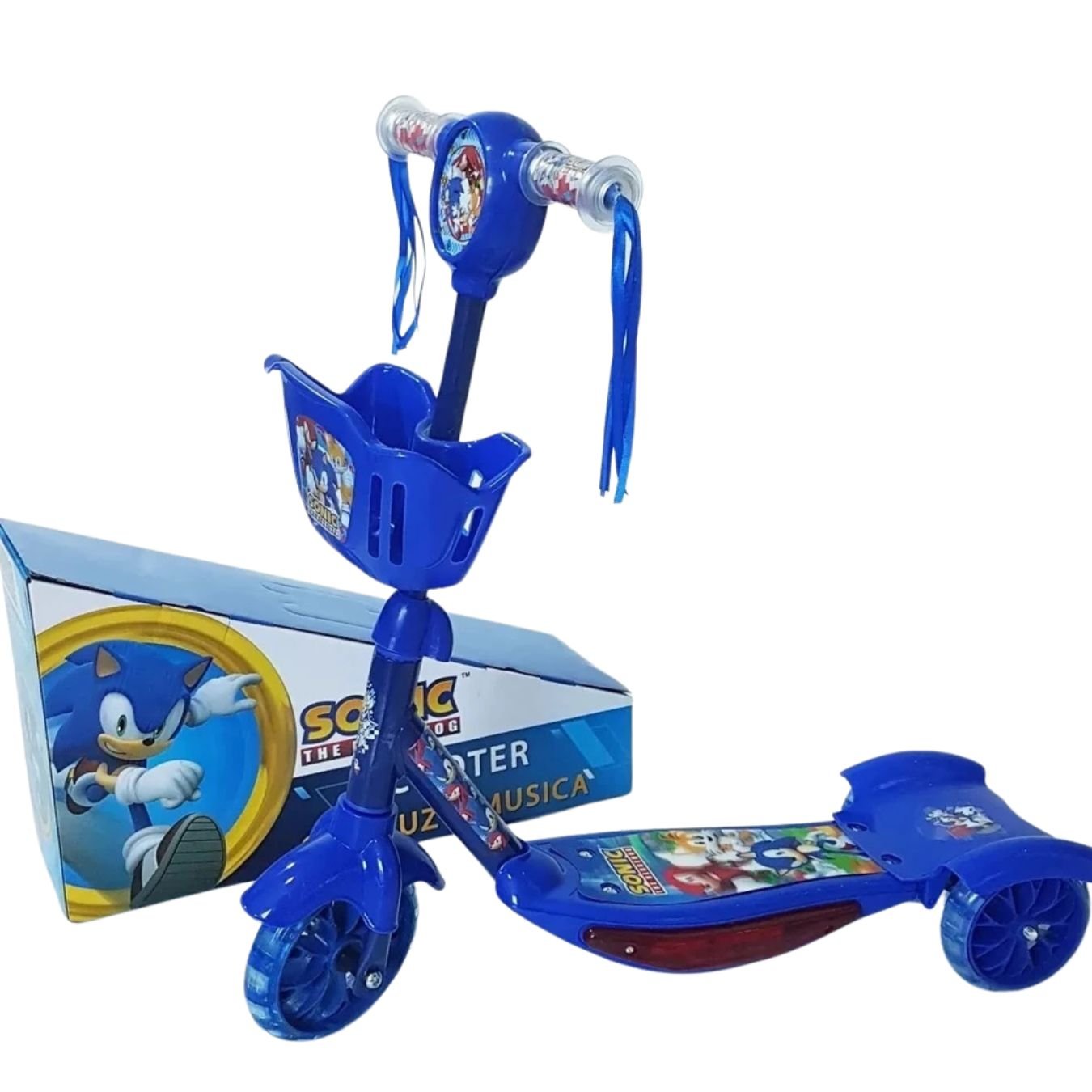 Patinete Infantil 03 Rodas com Cesta,musica,luz Personagem:sonic