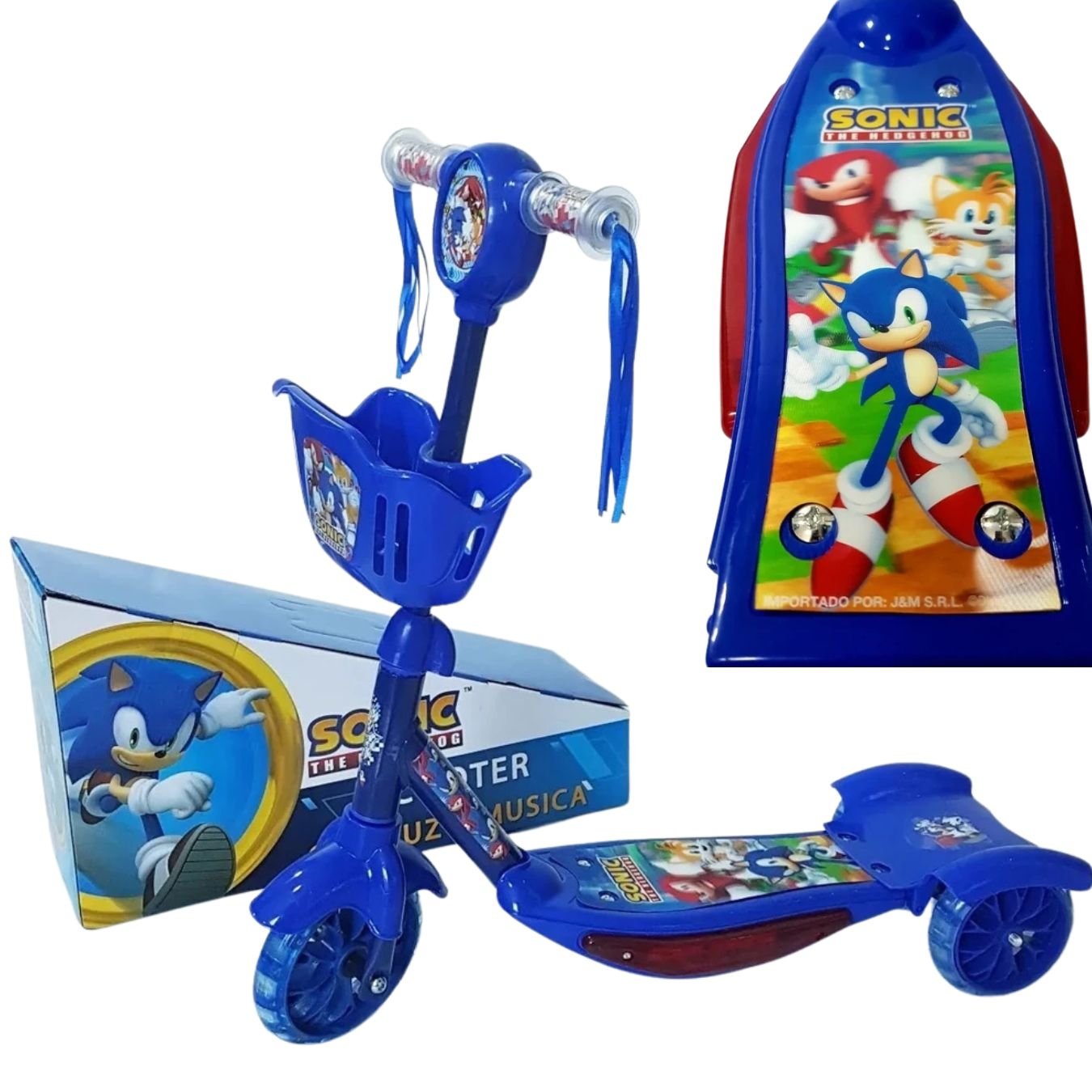 Patinete Infantil 03 Rodas com Cesta,musica,luz Personagem:sonic - 5