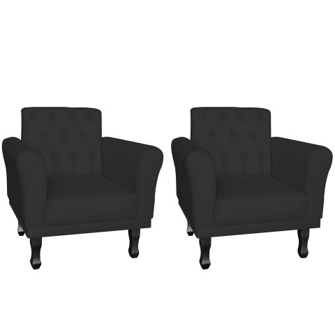 Kit 2 Poltronas Decorativa Classic Suede Preto Pés Madeira Ms Decor