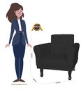 Ver imagem 5 de Kit 2 Poltronas Decorativa Classic Suede Preto Pés Madeira Ms Decor