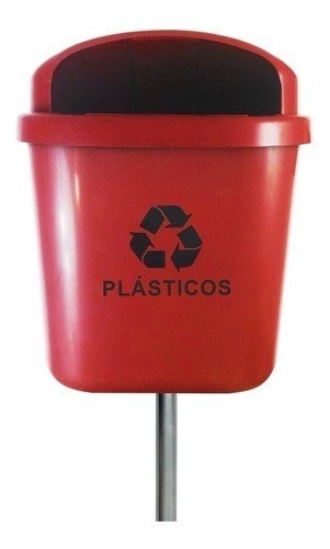 Cesto Individual Lixeira Coleta Seletiva 40 Litros Com Poste:Vermelho - 7