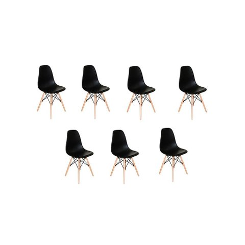 Kit C| 7 Cadeira Charles Eames Eiffel Dkr Wood Preto