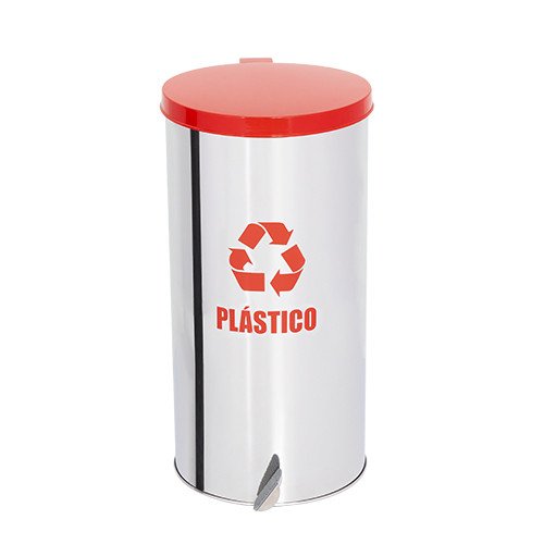 Lixeira Coleta Seletiva Pedal 95l de Aço Inox - Vermelho - 3