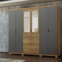 Ver imagem 1 de Guarda Roupa Casal MDF 6 Portas 4 Gavetas com Espelho Dubai Ouro Marrom/Nature/Alasca