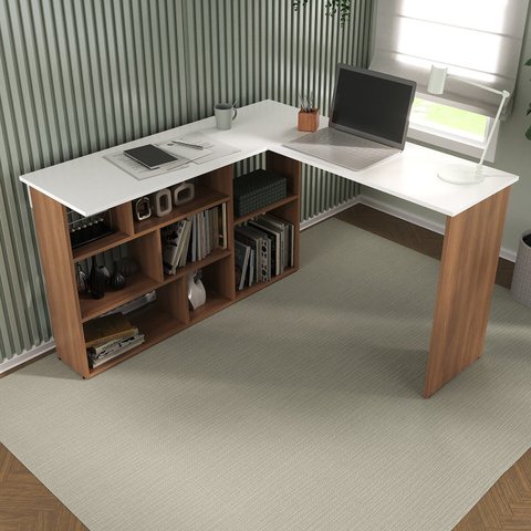 Escrivaninha Mesa Escritório em L 8 Nichos Montecello Yescasa