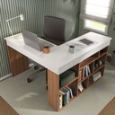 Ver imagem 6 de Escrivaninha Mesa Escritório em L Montecello 8 Nichos 115,5cm Yescasa Nogal e Branco Marrom