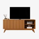 Ver imagem 2 de Rack para TV até 60 Polegadas Retrô com Porta Ripada e Pés em Madeira Maciça 100% 100% MDF 140cm Açaí Nature