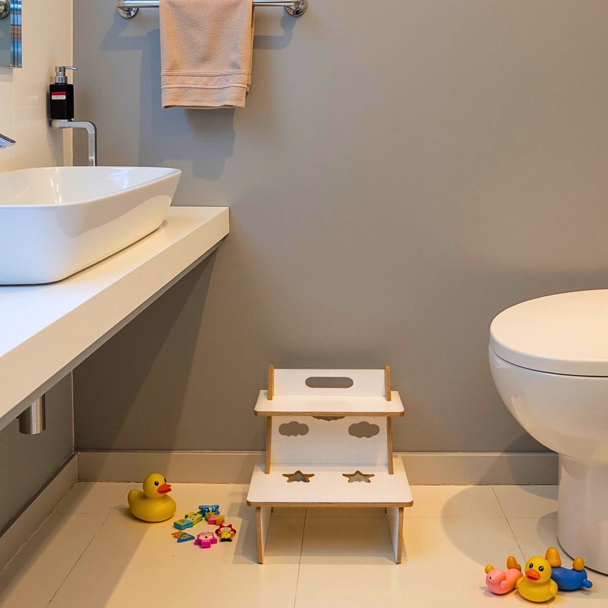 Escada Infantil Degrau Banquinho Auxiliar para Crianças Bebê Madeira Portatil Mdf Quarto Banheiro - 3
