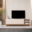 Ver imagem 1 de Rack para TV até 75 Polegadas Ripado Retrô Pés em Madeira Maciça 100% MDF 180cm Buriti Bege