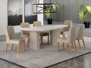 Ver imagem 4 de Conjunto Sala de Jantar Ísis 2,00m com 6 Cadeiras Tampo Orgânico Off White c/ Vidro Off White/Linho