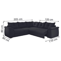 Sofá de Canto 5 Lugares Retrátil Qatar Suede Preto Preto - 3