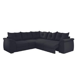 Sofá de Canto 5 Lugares Retrátil Qatar Suede Preto Preto - 1