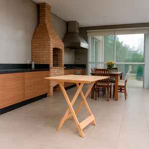 Mesa Bistrô para Churrasqueira Dobrável de Madeira Maciça: Natural