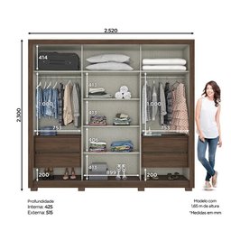 Guarda Roupa Viseu 3 Portas de Correr com Espelho Castanho - Móveis Henn - 7
