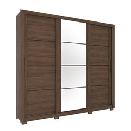 Guarda Roupa Viseu 3 Portas de Correr com Espelho Castanho - Móveis Henn - 1