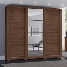 Guarda Roupa Viseu 3 Portas de Correr com Espelho Castanho - Móveis Henn - 2