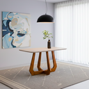 Ver imagem 1 de Mesa Bromélia 78cm x 80cm x 130cm Tampo em MDF Marrom/Madeira/Off White