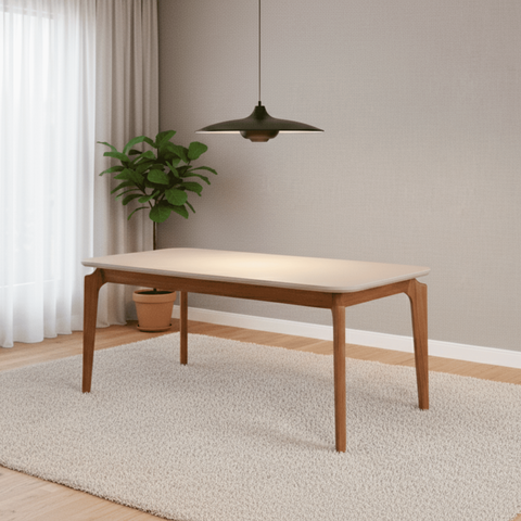 Mesa Ficus 77cm x 90cm x 180cm Tampo em MDF Marrom/Madeira/Off White