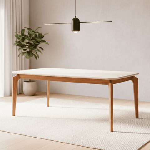 Mesa Ficus 77cm x 100cm x 210cm Tampo em MDF Marrom/Madeira/Off White