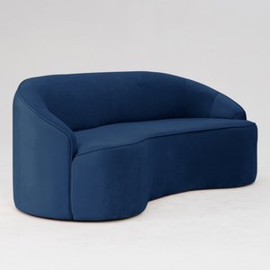 Sofá Curvo Montserrat 150cm 02 Lugares Veludo Azul Clássico - CasaePoltrona