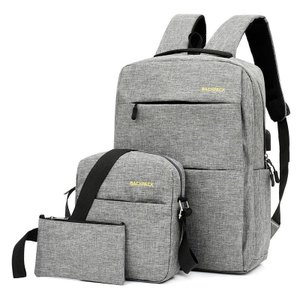 Kit 3 Itens Mochila Bolsa Versátil Notebook ou Escritório:cinza