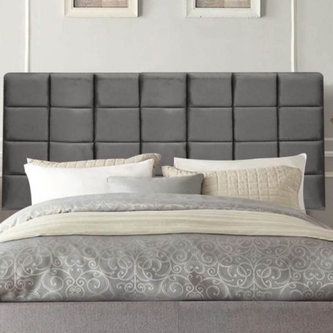 Painel Estofado Clara King Size MDF-MDP Couro Sintético Cinza Gat Magazine 195cm