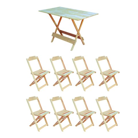 Conjunto Mesa de Madeira Dobrável 1,20x70 sem Pintura/Crua 8 Cadeiras