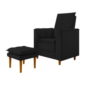 Poltrona de Amamentação Quarto Infantil com Puff Kate Pés Palito Suede Preto - New Belle Poltrona Co