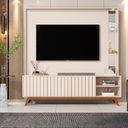 Ver imagem 1 de Estante Home Theater para TV até 75 Polegadas Ripado com LED e Espelho 100% MDF e Pés em Madeira Maciça 190,5CMX179CM Açaí Bege