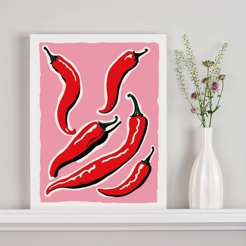 Quadro Decorativo para Cozinha Pimentas 24x18cm:moldura Branca