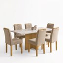 Ver imagem 2 de Conjunto Sala de Jantar 6 Lugares Retangular Tampo Vidro MDF 160x80cm Mesa e Cadeiras Carol